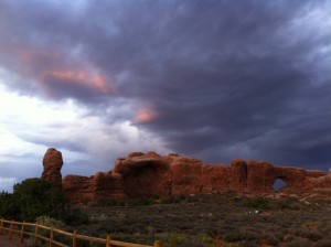 sunset near Windows, Arches National Park, Utah