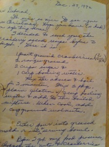 handwritten recipe for cranberries