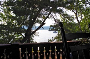 view of lake george in summer from the porch