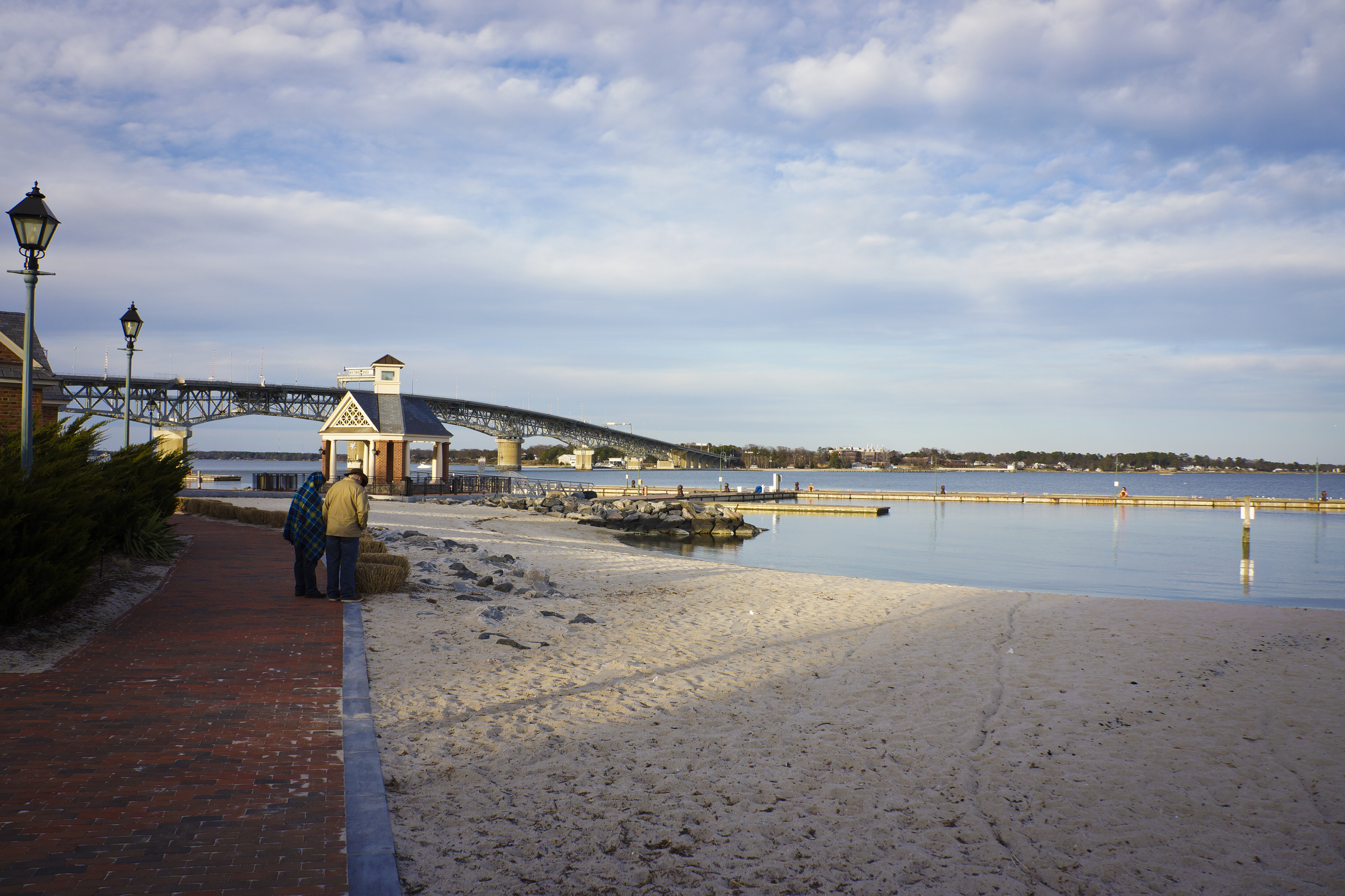 Wintery beach in Yorktown, Virginia.